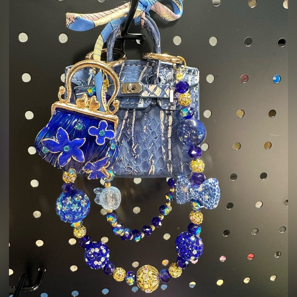 👉 Blue Real Leather Mini Bag Charm Set | Exact Item Shown